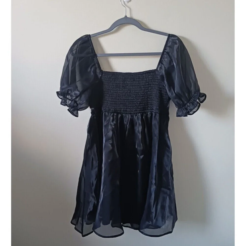 Thirty Thirty Girls‎ Babydoll Dress Black Metallic Puff Sleeve Size L